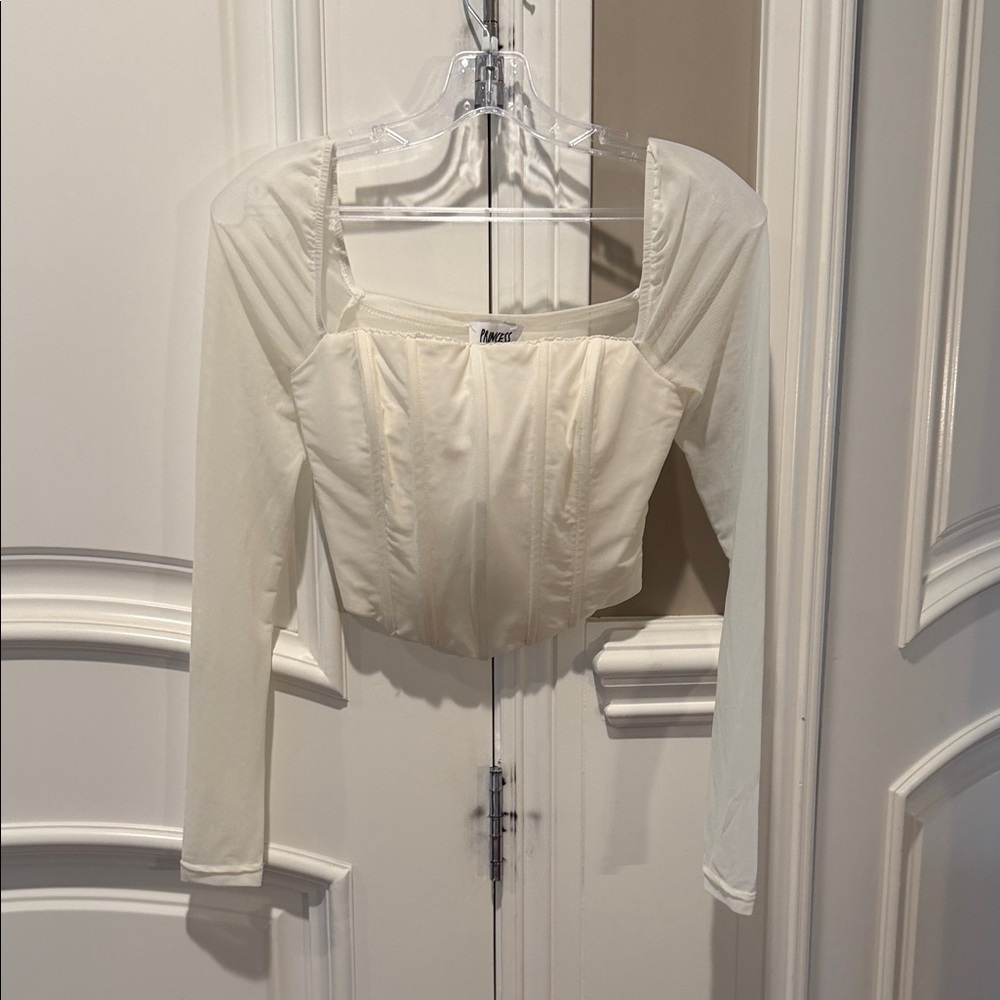 Princess Polly Cream Long-Sleeve Corset Crop Top